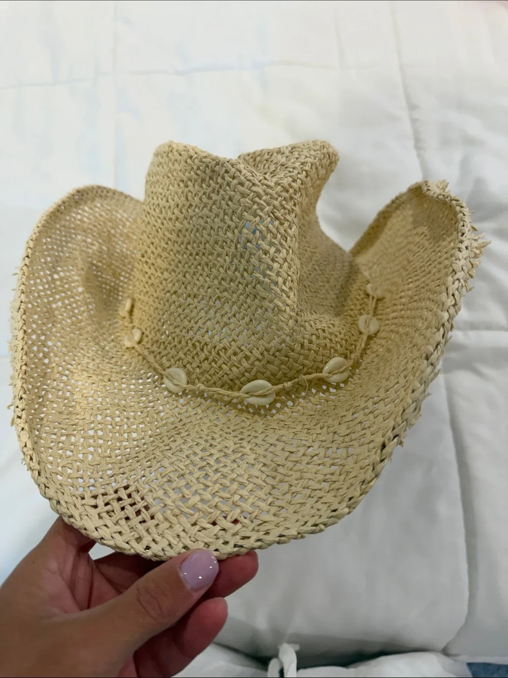 American Eagle Outfitters Natural Straw Cowgirl Hat with Shell Band